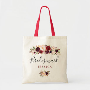 burgundy floral bridesmaid tote bag