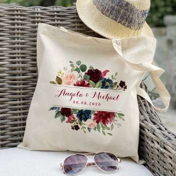 Burgundy Floral Bridesmaid Tote Bag by Precious_Presents at Zazzle