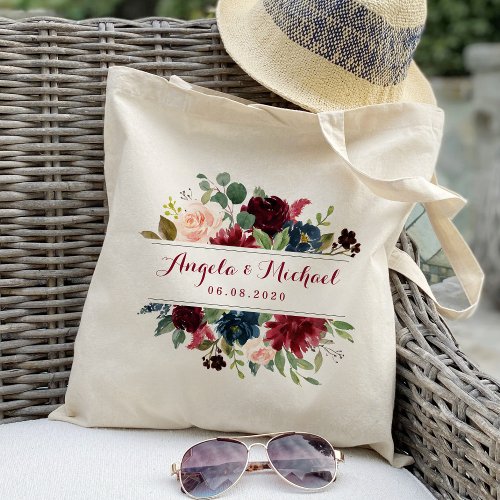 Burgundy Floral bridesmaid Tote Bag
