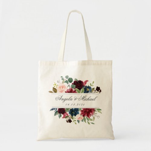 Burgundy Floral bridesmaid Tote Bag