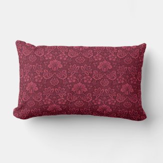 Burgundy Floral Brocade Print Lumbar Pillow