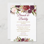 Burgundy Floral Brunch and Bubbly Bridal Shower Invitation (Front)