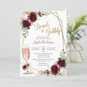 Burgundy Floral Brunch And Bubbly Bridal Shower Invitation (Standing Front)
