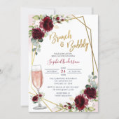 Burgundy Floral Brunch And Bubbly Bridal Shower Invitation (Front)