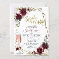 Burgundy Floral Brunch And Bubbly Bridal Shower Invitation