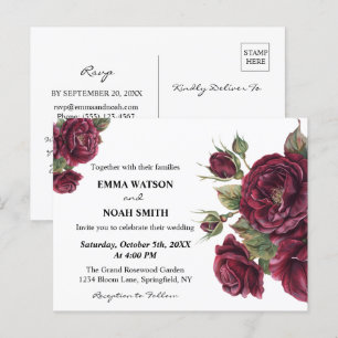 Burgundy Floral Budget Wedding Invitation Postcard
