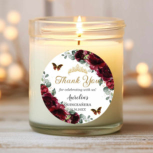 Burgundy Floral Butterflies Princess Gold Favor Classic Round Sticker