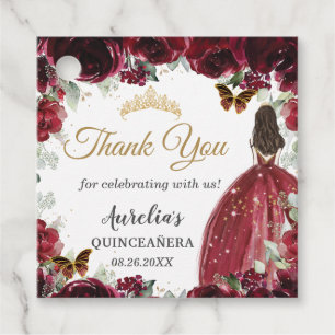 Burgundy Floral Butterflies Princess Gold Spanish Favor Tags