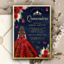 Burgundy Floral Butterfly Navy Quinceanera Gold Foil Invitation