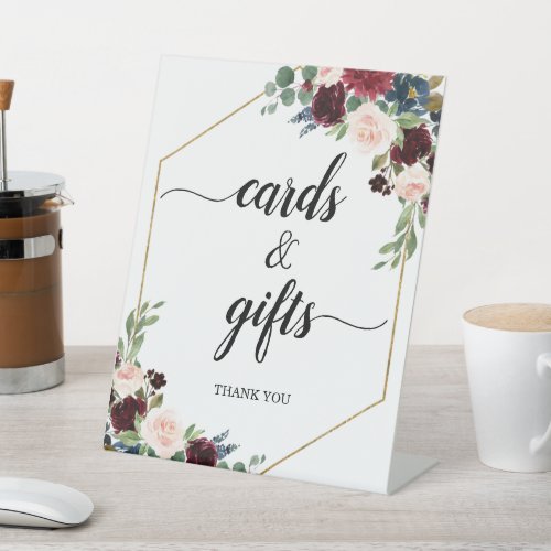 Burgundy Floral Calligraphy Cards  Gifts Wedding Pedestal Sign