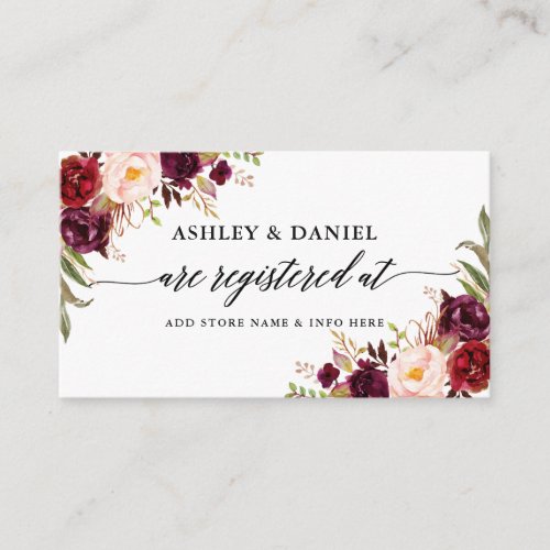 Burgundy Floral Calligraphy Wedding Registry Enclosure Card