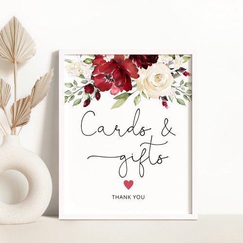 Burgundy floral Cards and gifts Poster