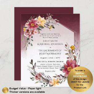 Burgundy Floral  Catholic Nuptial Mass Wedding Flyer