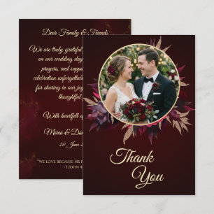 Burgundy Floral Catholic Wedding Thank You  Card