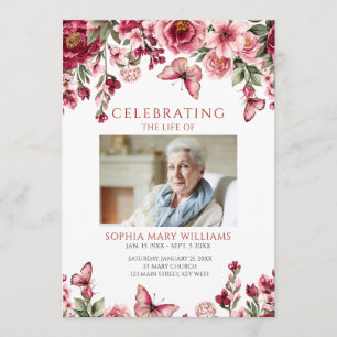 Burgundy Floral Celebration of Life Program