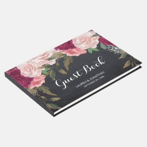 Burgundy floral chalkboard wedding guest book
