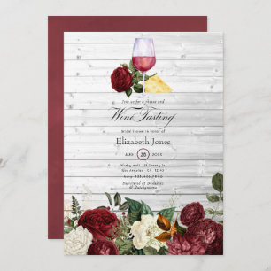 Burgundy Floral Cheese and Wine Bridal Shower Invitation
