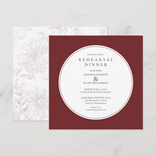 Burgundy Floral Chic Rehearsal Dinner Invitation (Front/Back)