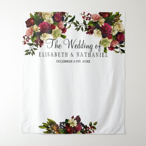 Burgundy floral chic wedding photo booth backdrop