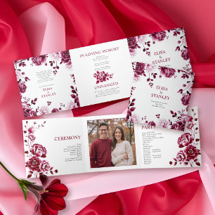 Burgundy floral Chinoiserie peony wedding program