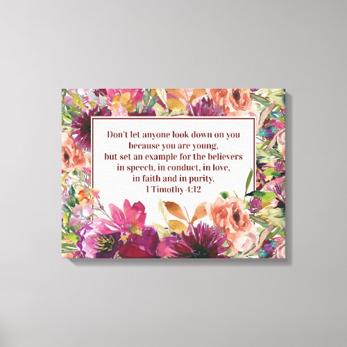 Burgundy Floral Christian Bible Timothy Youth Canvas Print