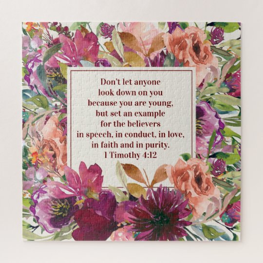 Burgundy Floral Christian Bible Verse Youth Jigsaw Puzzle | Zazzle.com