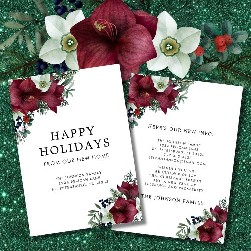 Burgundy Floral Christmas Theme Holiday Moving Announcement