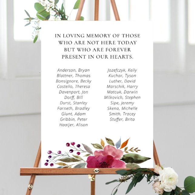 Burgundy Floral Class Reunion Memorial With Names Foam Board (Creator Uploaded)