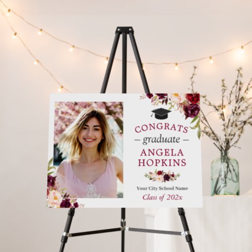 Burgundy Floral Congrats Graduate Graduation Photo Foam Board