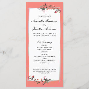 Burgundy Floral Coral   Gray Geometric Wedding Program