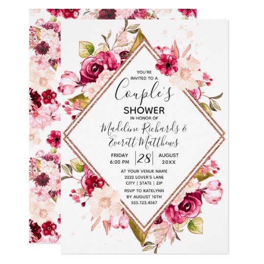 Burgundy Floral Couple's Wedding Shower Invitation