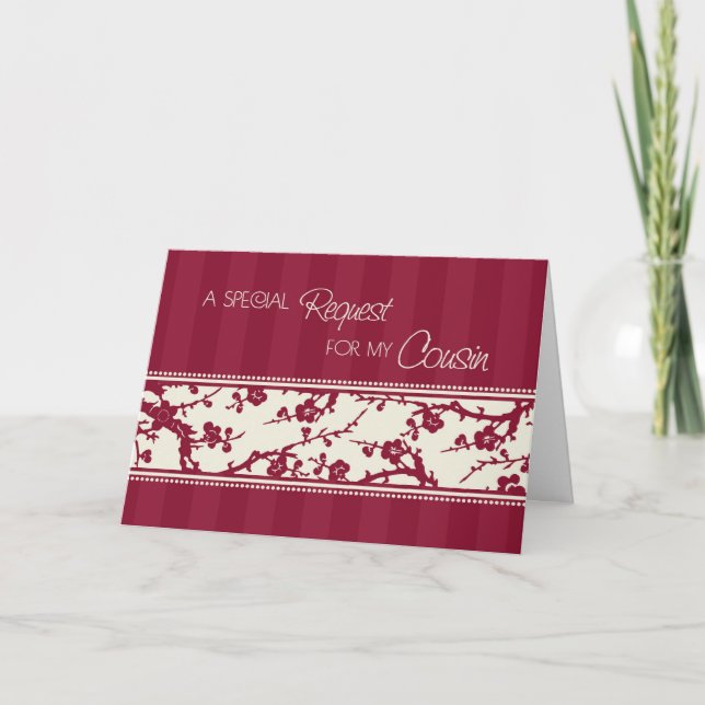 Burgundy Floral Cousin Bridesmaid Invitation Card (Front)