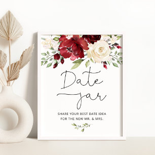 Burgundy floral date night ideas. Date jar bridal Poster