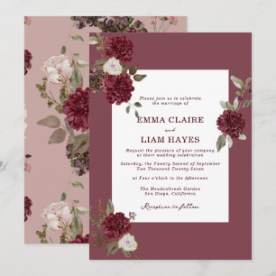 Burgundy Floral Deep Wine Old Money Wedding Invitation