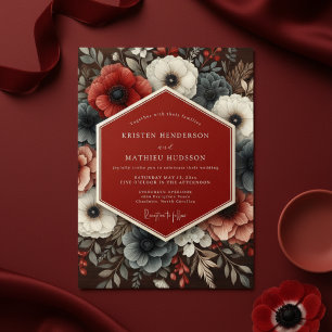 Burgundy Floral Dusk Romance Wedding Invitation