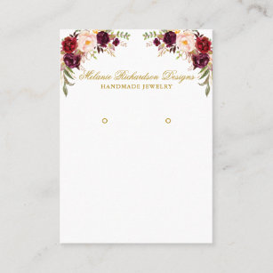 Burgundy Floral Earring Display Gold Business Card