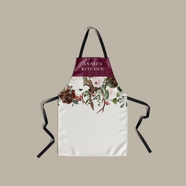 Burgundy floral elegant antler botanical  apron (Creator Uploaded)