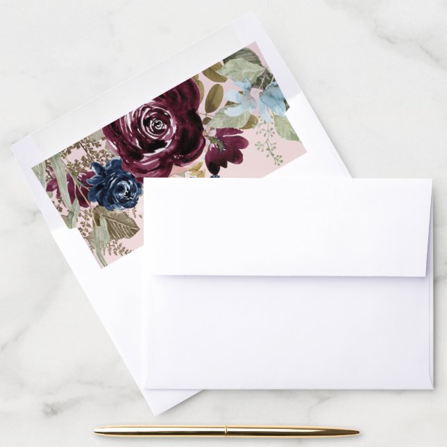 Burgundy Floral Elegant Blush Pink Foliage Wedding Envelope Liner (Desk)