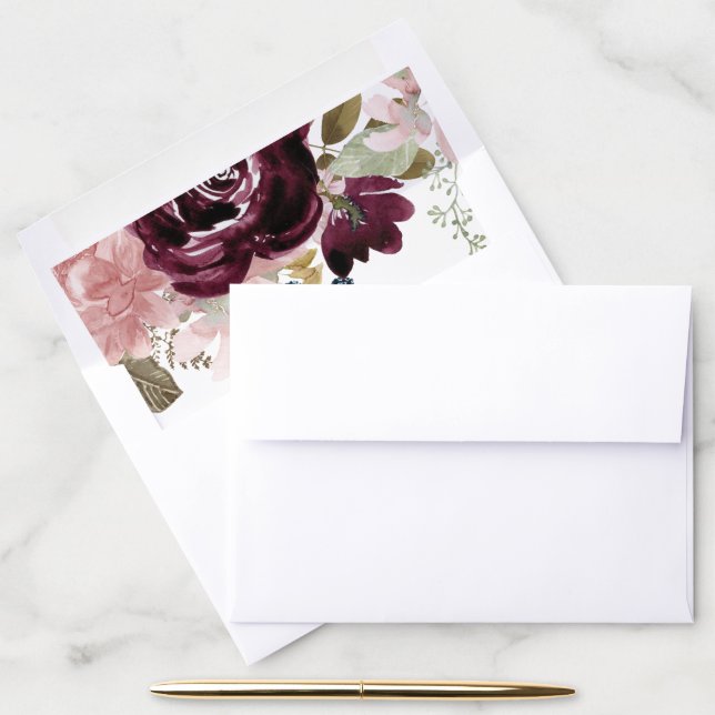 Burgundy Floral Elegant Eucalyptus Foliage Wedding Envelope Liner (Desk)