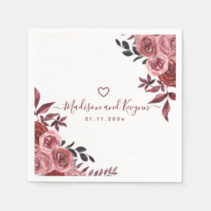 Burgundy Floral Elegant Monogram Rustic Wedding  Napkins
