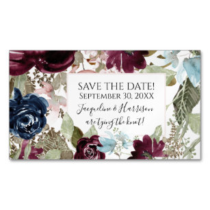 Burgundy Floral Elegant Navy Blush Save the Date Business Card Magnet