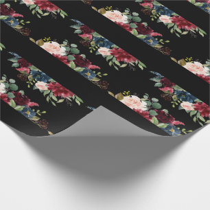 Burgundy Floral Elegant Pretty Watercolor Wrapping Paper
