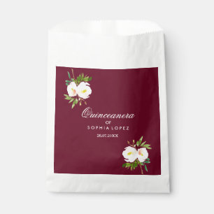 Burgundy Floral Elegant Quinceanera Favor Bag