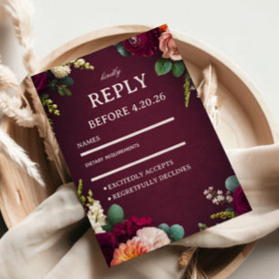 Burgundy Floral Elegant RSVP Card