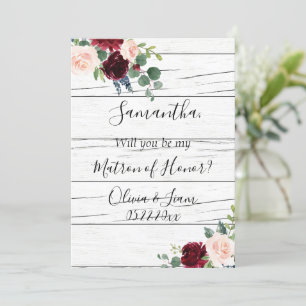 Burgundy Floral Elegant Rustic Matron of Honor Invitation