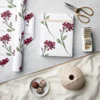 Burgundy Floral Elegant Rustic Simple Wedding Wrapping Paper