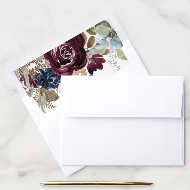 Burgundy Floral Elegant Sage Fall Foliage Wedding Envelope Liner (Desk)