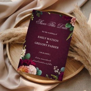Burgundy Floral Elegant Save The Date