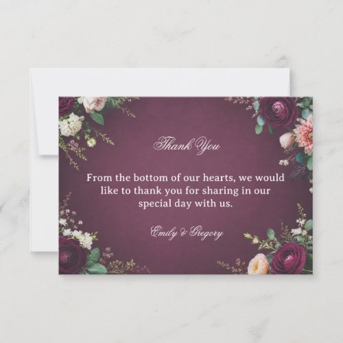 Burgundy Floral Elegant Thank You Card