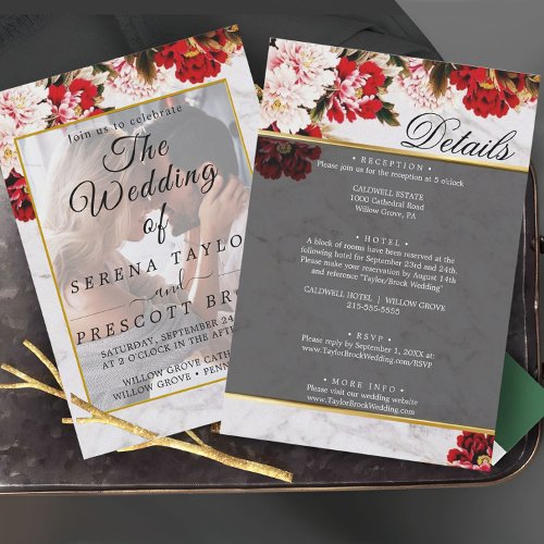 Burgundy Floral Elegant Vellum Wedding Invitation